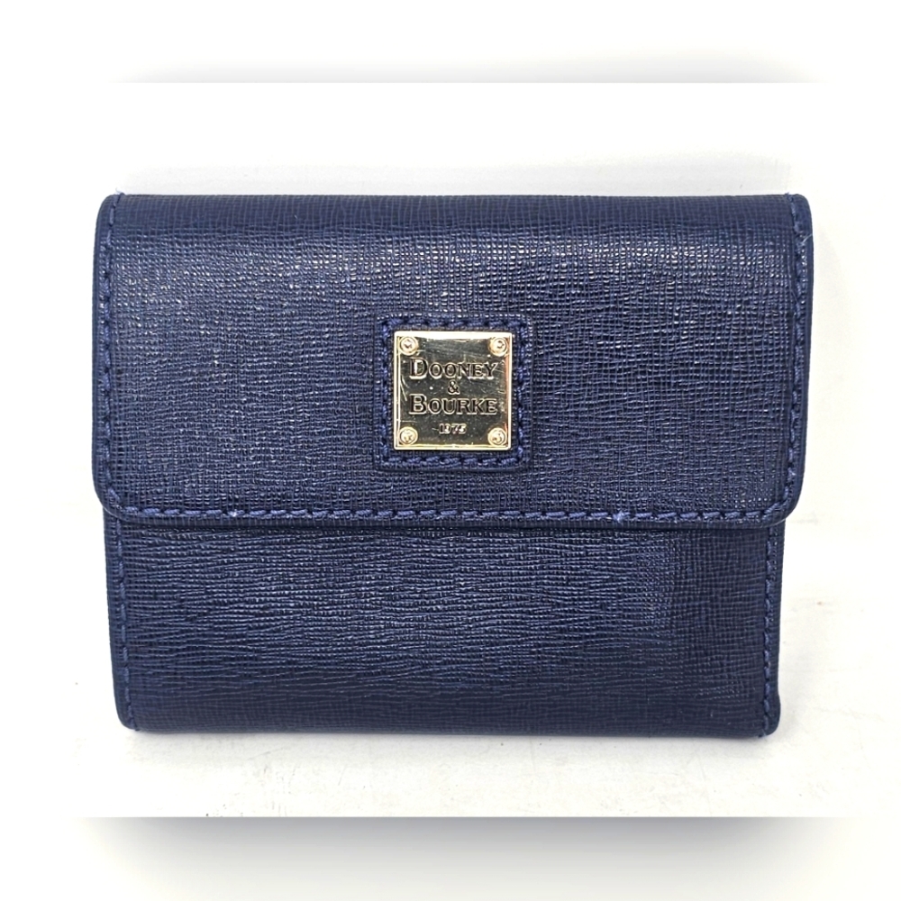 Dooney & Bourke Small Blue Saffriano Leather  Flap Credit Card Wallet